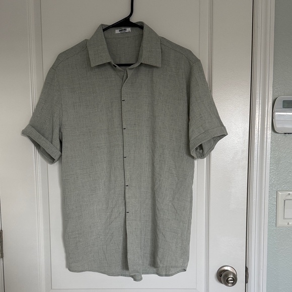Coofandy Other - COOFANDY Men's Gray Short Sleeve Linen Blend Shirt Size M Light Green Gray